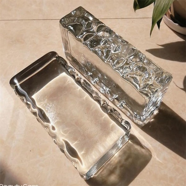 Glass Brick-Ice Crystal Pattern Hot Melt Brick Side Right Angle